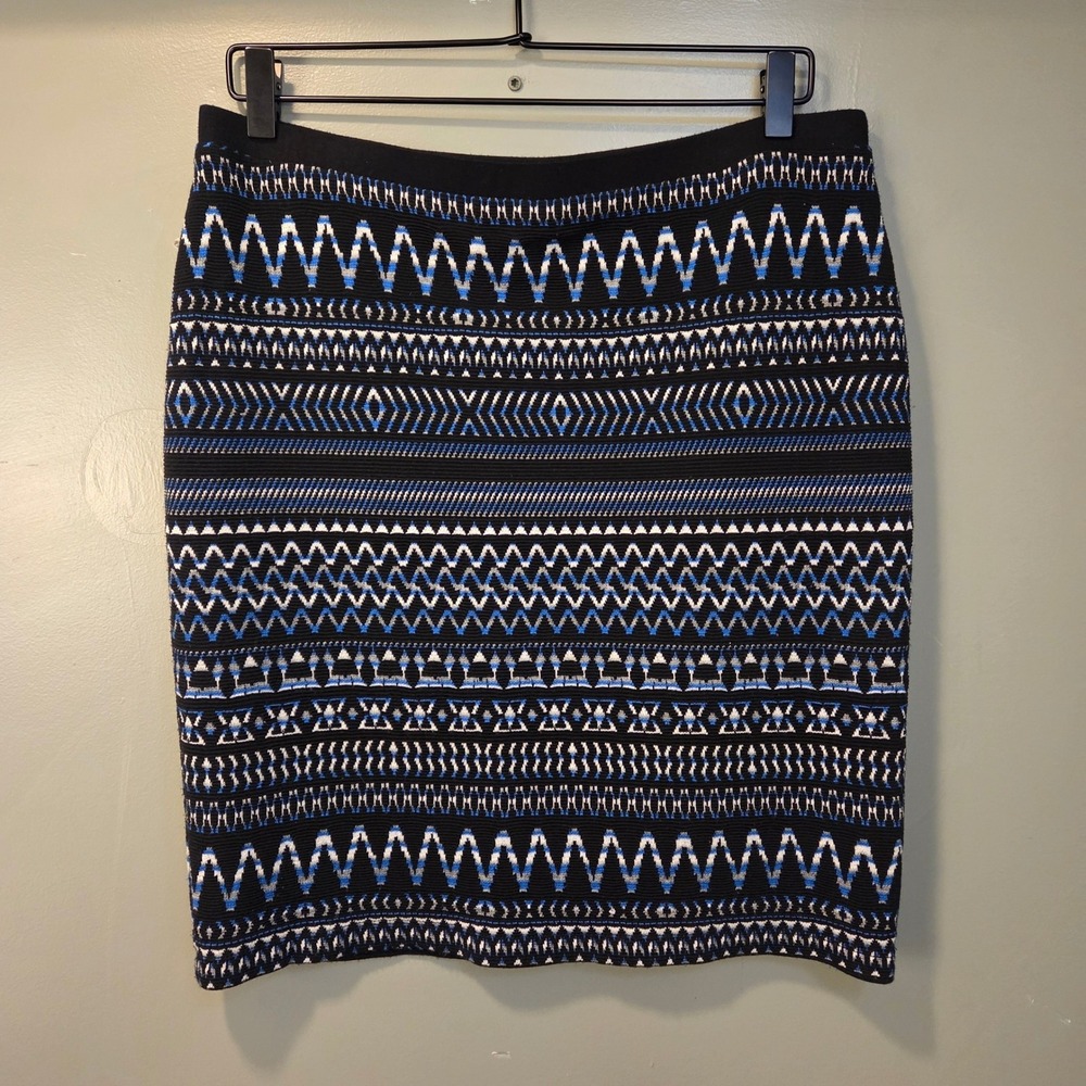 Karen Kane Size L Pull On Stretch Knit Pencil Skirt Fair Isle Aztec Print